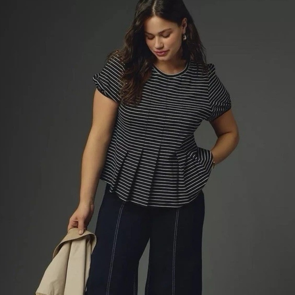 Anthropologie Maeve Black and White Striped Tee Small